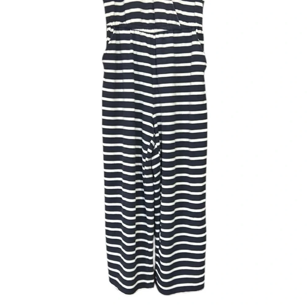 Old Navy Cropped Wide Leg Sleeveless Navy Striped Knit Jumpsuit Medium Tall - Picture 9 of 14